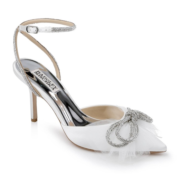 Badgley Mischka Sacred Stiletto White Satin Bow Heel Size Bridal